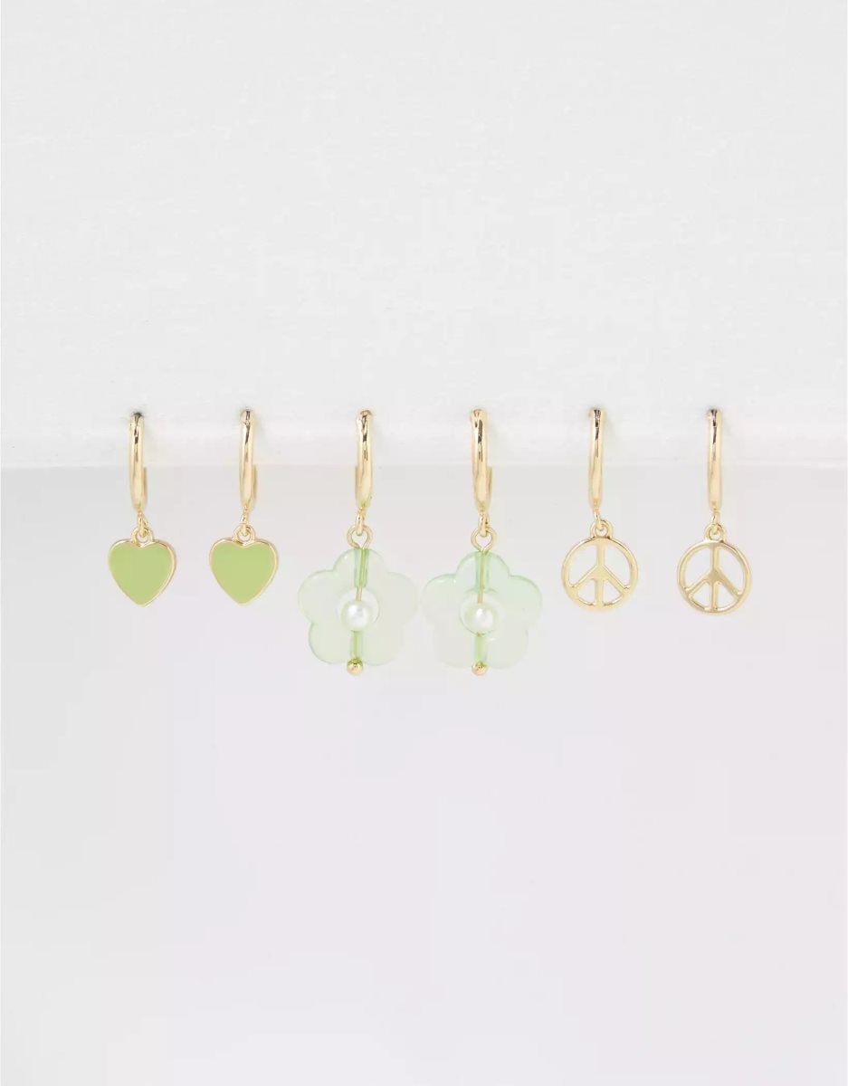 Bijoux American Eagle AEO Green Peace Hoop Earring 3-Pack Doré Femme | JKH-71457061